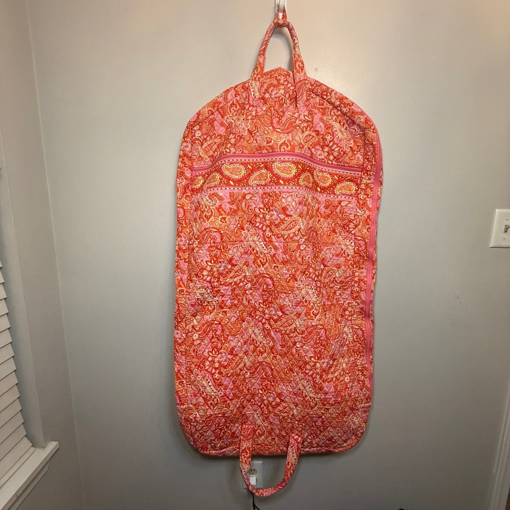 Vera Bradley Quilted Cotton Garment Bag Pink Orange Sherbet Paisley Travel Bag